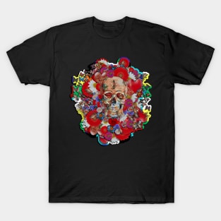 Skull Flower Power Colored Pattern T-Shirt